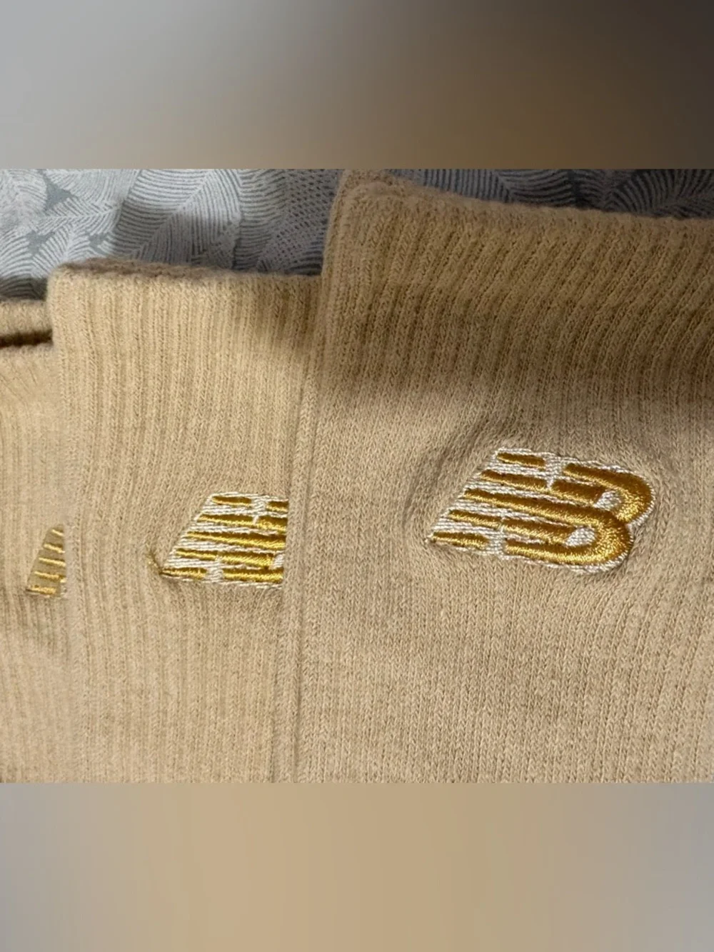 NWOT women’s New Balance Beige Crew Socks with Gold Logo - 3 Pack
